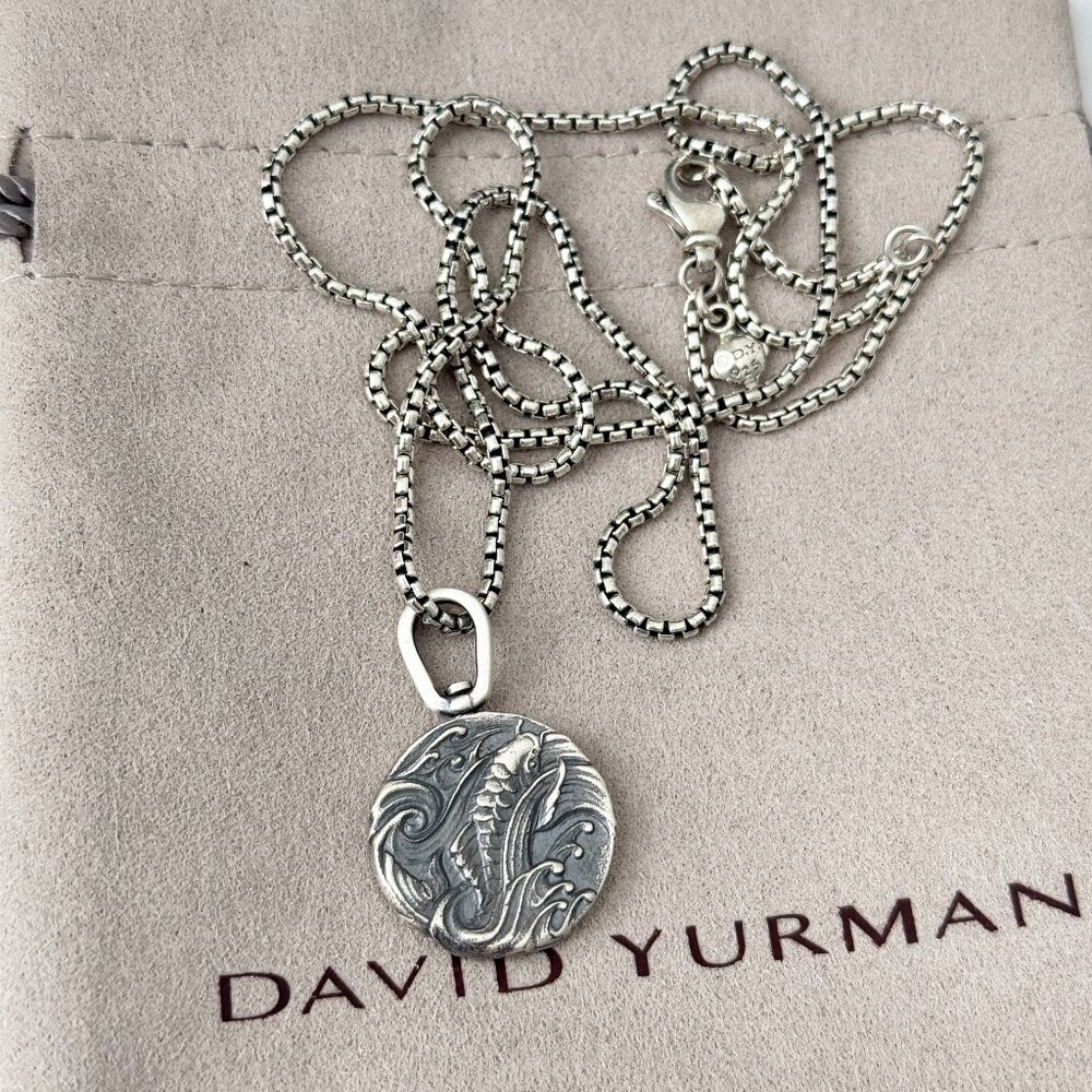 David Yurman Men's Sterling Silver Dragon Pendant Amulet With Box Chain 19-20”